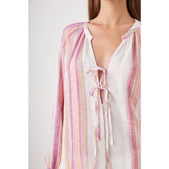 NEW Rails Brielle Stripe Tie Front Linen Blend Blouse Size Medium - Picture 7 of 11